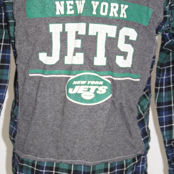 NY Jets Flannel Shirt Button Down NFL Green and Blue Size S Upcycled - Picture 5 of 8